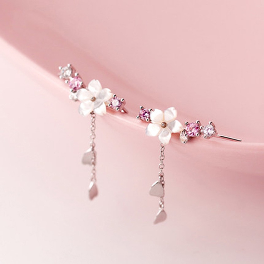 Hu Hu Hu Hu Hu Alat Bantu Pasang Kacamata♡ 1 Pasang Anting Kait Gantung Bahan Alloy Desain Bunga Sakura Hias Berlian Imitasi Untuk Wanita