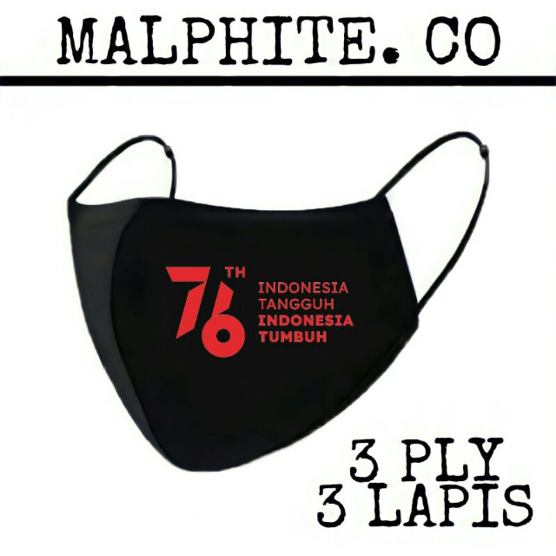 Masker Kain 3 Lapis 3 ply Scuba Tema Hut Kemerdekaan RI 76 Dirgahayu Indonesia Merdeka 17 Agustus 3d