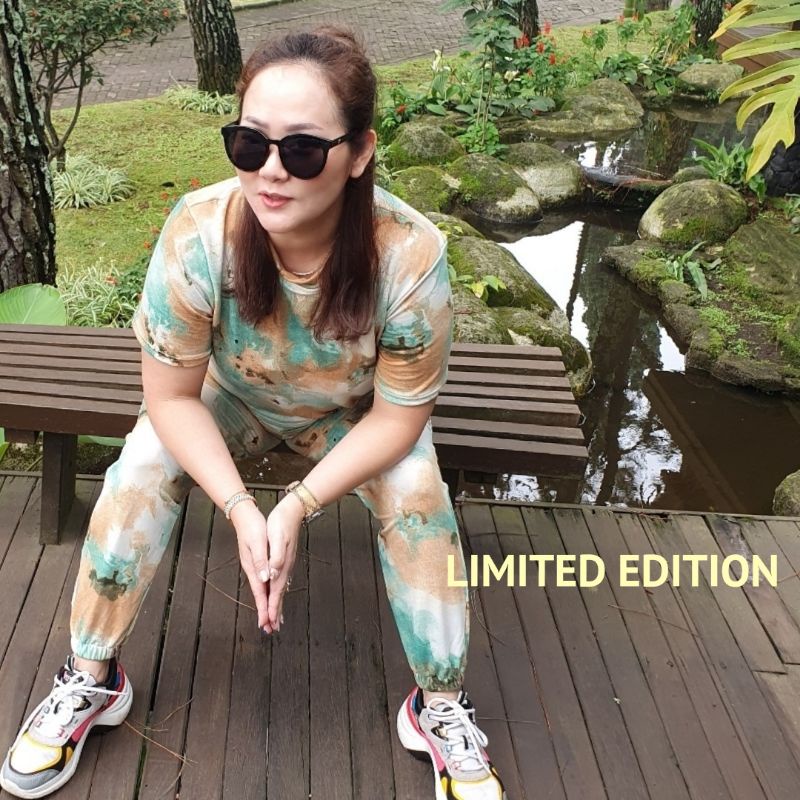 PREMIUM - BAJU PIYAMA WANITA SETELAN TIE DYE MOTIF SATU SET CELANA JOGER