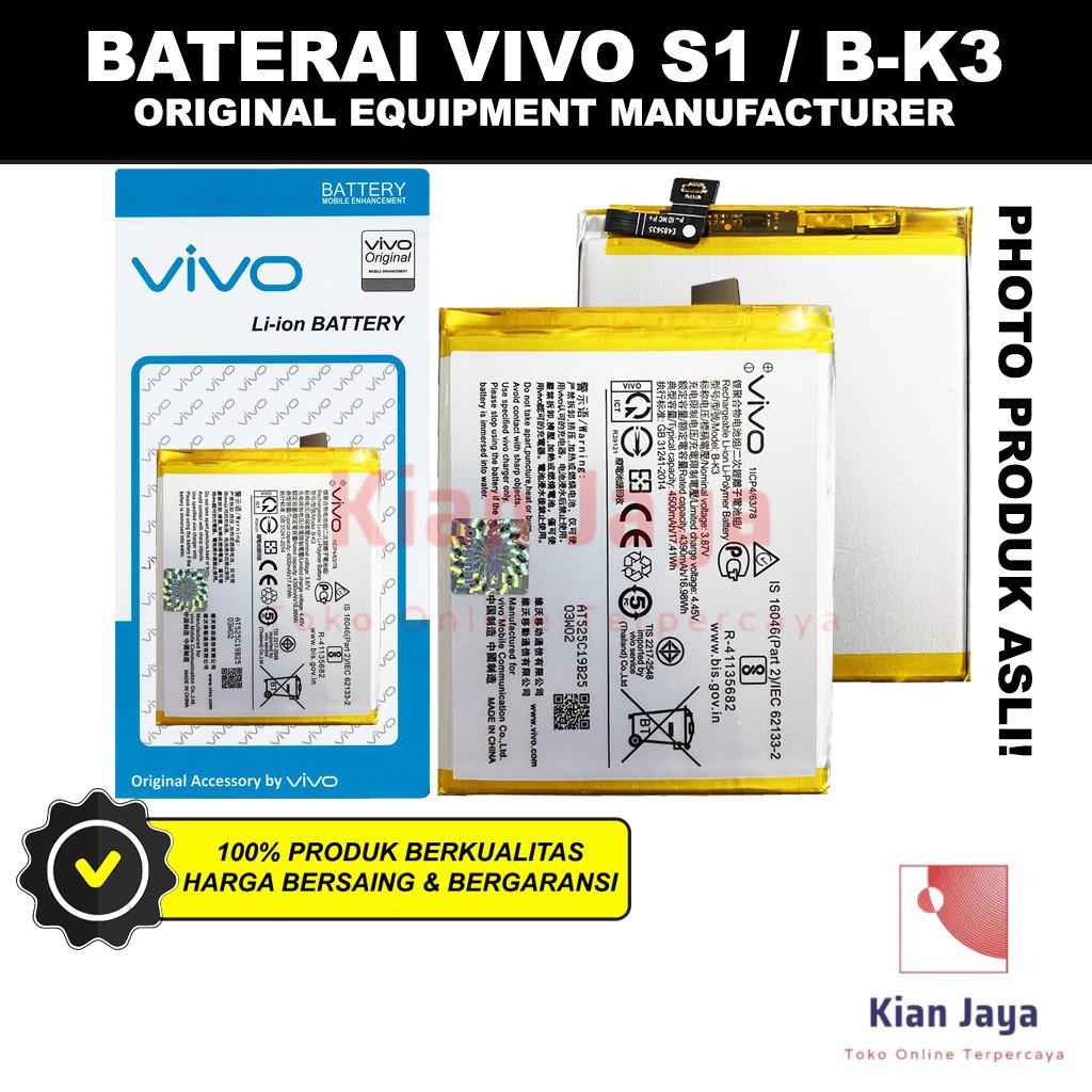 Baterai Vivo S1 / B-K3 Original OEM Batre Batrai Battery Hp BK3 Ori