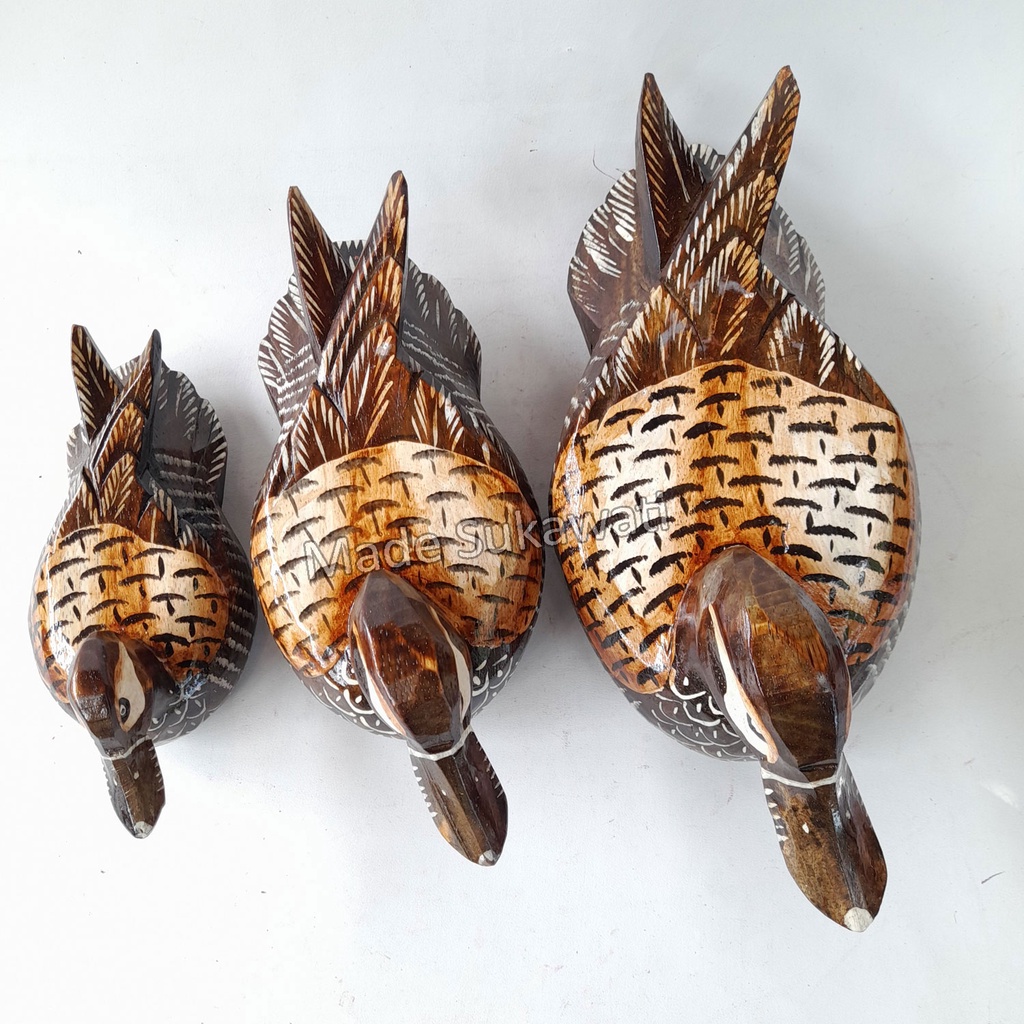 Pajangan patung Bebek Kayu Bali 1set isi 3pcs kerajinan tangan dekorasi hiasan