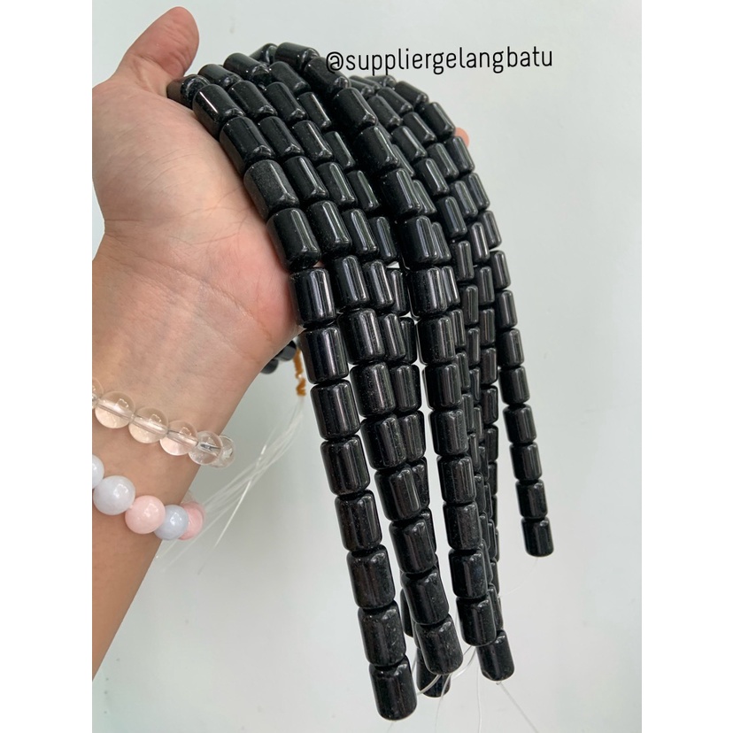 bahan renceng batu BLACK ONYX agate tabung HITAM 14mm gelang kalung