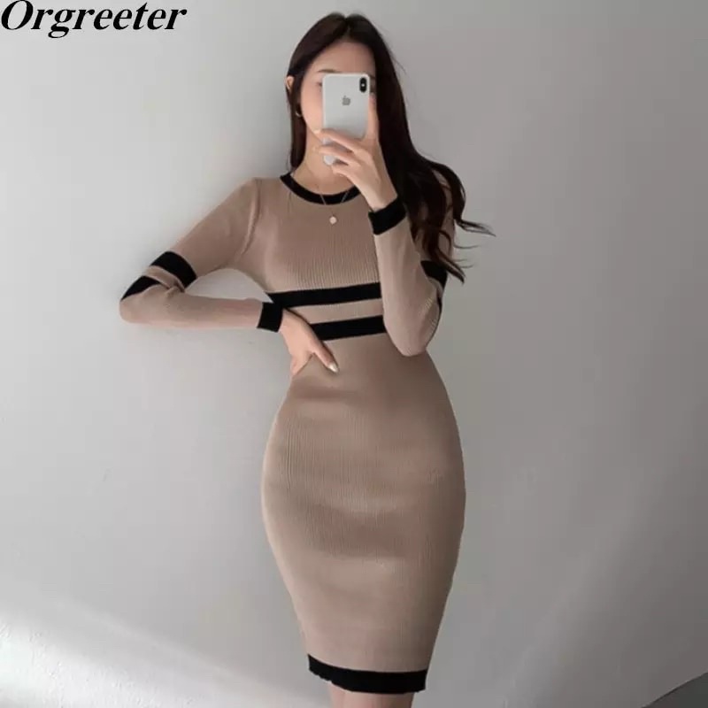 Dres bodycon Pensil Lengan panjang Kerah O Elegan gaun wanita Terbaru 2022