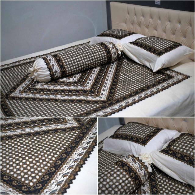 SPREI BATIK SOGA SOGAN PEKALONGAN 180X200X10 160x200x20 COKLAT PUTIH TULANG QUEEN SIZE MOTIF KAWUNG 