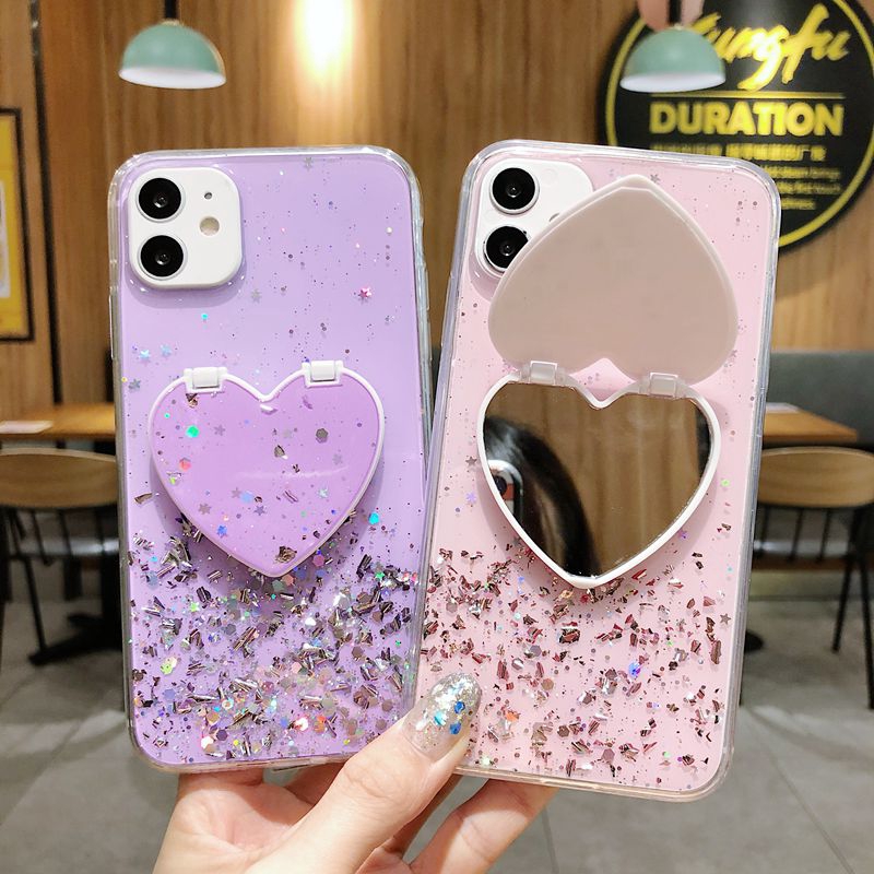 Love Mirror Case iPhone 12 13 Pro Max Glitter Casing A74 C11 2021 C20 C21 C20A Case