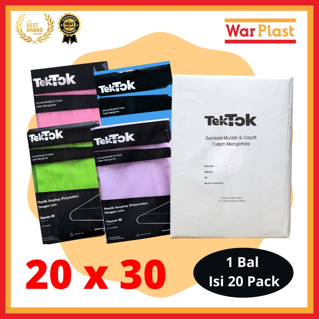 Plastik Polymailer Amplop Plastik Packing TekTok - Uk M 20x30 1 Ball isi 20 Pack