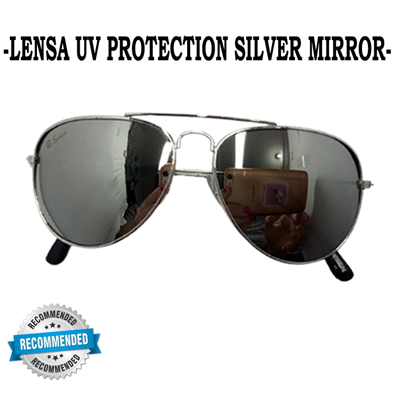 TERBARU! Kacamata Hitam Pria Wanita Fashion Aviators Lensa UV Protection Silver Mirror Sunglasses Glass Kaca mata Gaya Anti Silau COD