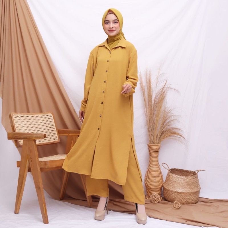 SETCEL TUNIK LAURA STELAN CELANA LONG TUNIK BUSUI RAYON CRINCLE