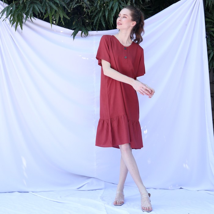 Dress Basic Spring Pink - Fanta(O8V5) midi dress korea TUNIK MIDI DRESS / TERUSAN Midi Dress Busui F