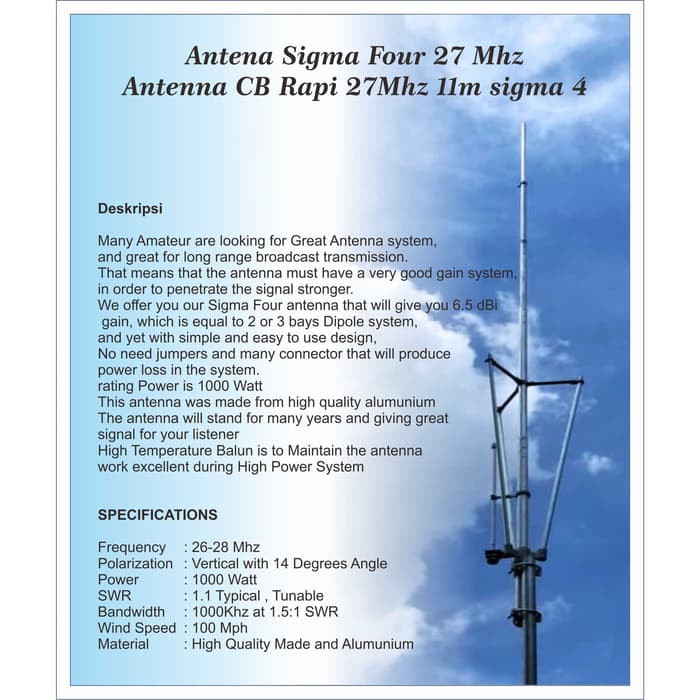 Antena Sigma Four 27 Mhz Antenna CB Rapi 27Mhz 11m sigma 4