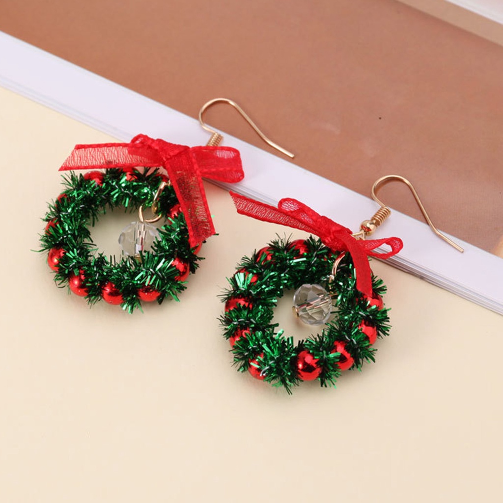 Hu Hu Hu Hu Hu Alat Bantu Pasang Kacamata♡ Anting Juntai Desain Pohon Natal Aksen Bola Kristal Tiruan Warna-Warni Untuk Wanita