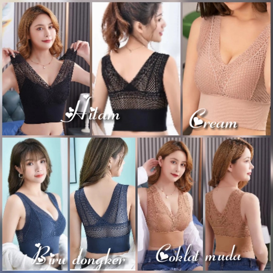 Crop Top Sport Bra Bh Wanita Anak Remaja Brukat Tanpa Kawat Busa Tipis Transparan Import Korea Murah