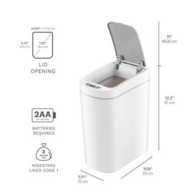 Ninestars Smart Sensor Touchless Waste Bin Tempat Sampah Sensor Automatis Rumah Kamar Kantor 7L