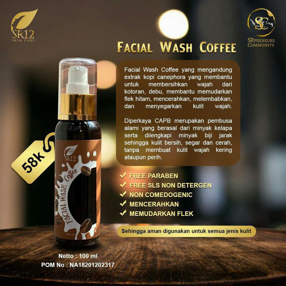 FACIAL WASH COFFEE SR12 TERBAIK.! SABUN KOPI PENCERAH WAJAH  BPOM