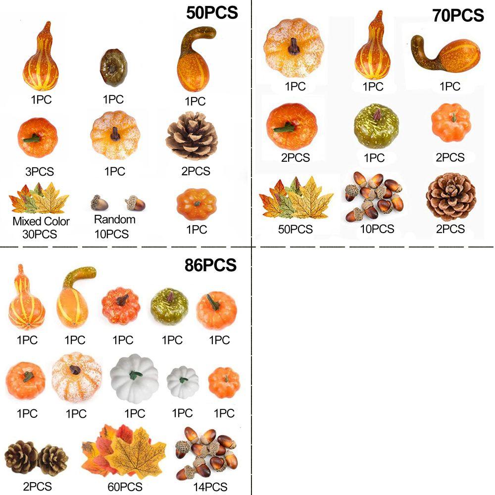 Solighter50 /70/86PCS Simulasi Labu Set Perlengkapan Festival Halloween Dekorasi Hari Syukuran Pinus Kerucut Acorn