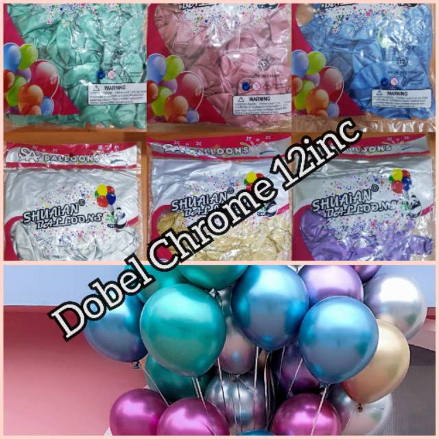 Grosir isi 50 balon Tebal latex dobel chrome 12inc