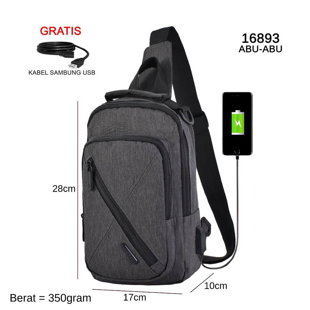 (Toko OB) Tas Murah Slingbag Fashion 16893 Tas Dada Stylish,Selempang Ransel(Free Kabel Extension USB)