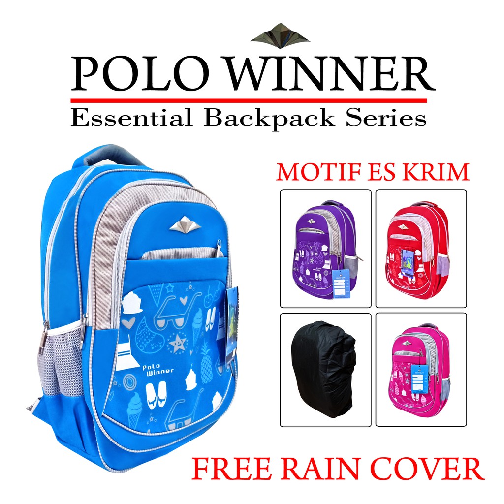 PROMO TAS RANSEL / TAS SEKOLAH ANAK POLO WINNER ORIGINAL FREE RAINCOVER