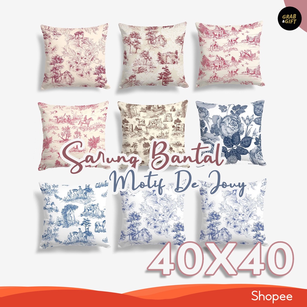 SARUNG Bantal Sofa Print Motif Classic De Jouy Klasik 40x40 cm