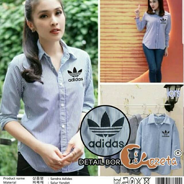 Sandra kemeja bordir adidas gl pakaian wanita atasan kemeja