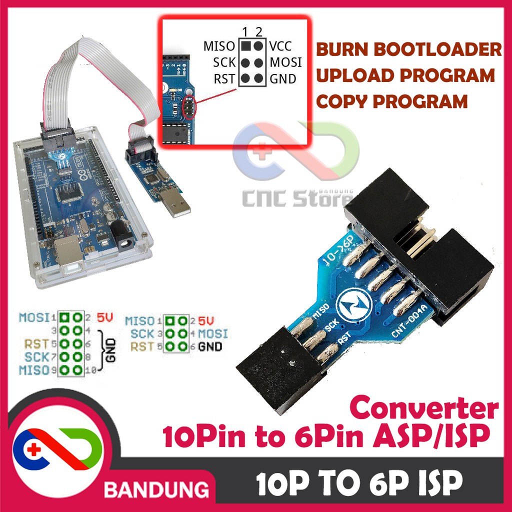 AVRISP USBASP ISP CONVERTER 10P TO 6P BURN BOOTLOADER