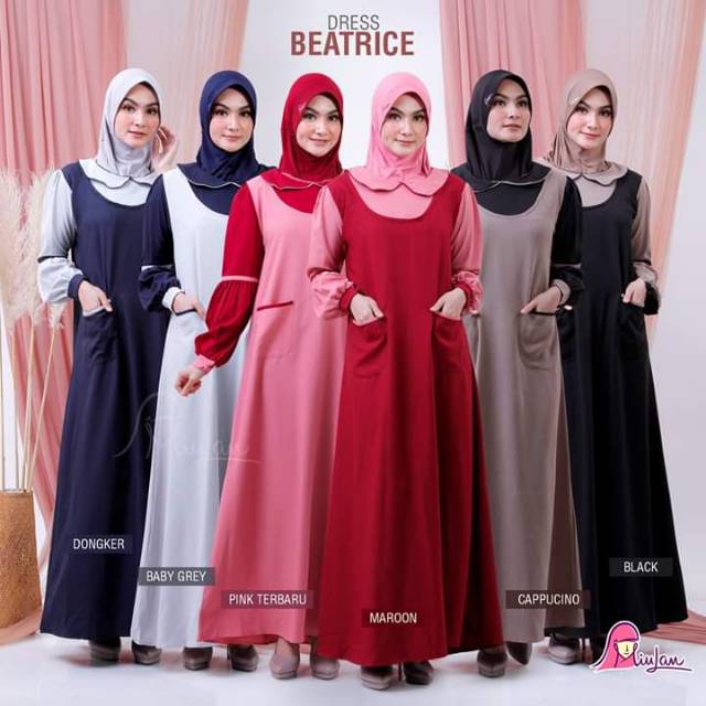 Gamis dress muslimah | dress BEATRICE by miulan | gamis dress creppe | baju gamis cantik murah