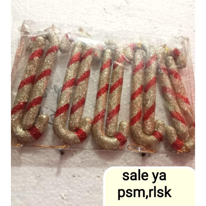 Hiasan asesoris pohon natal motif tongkat,harga 1kotak(isi 10tongkat)