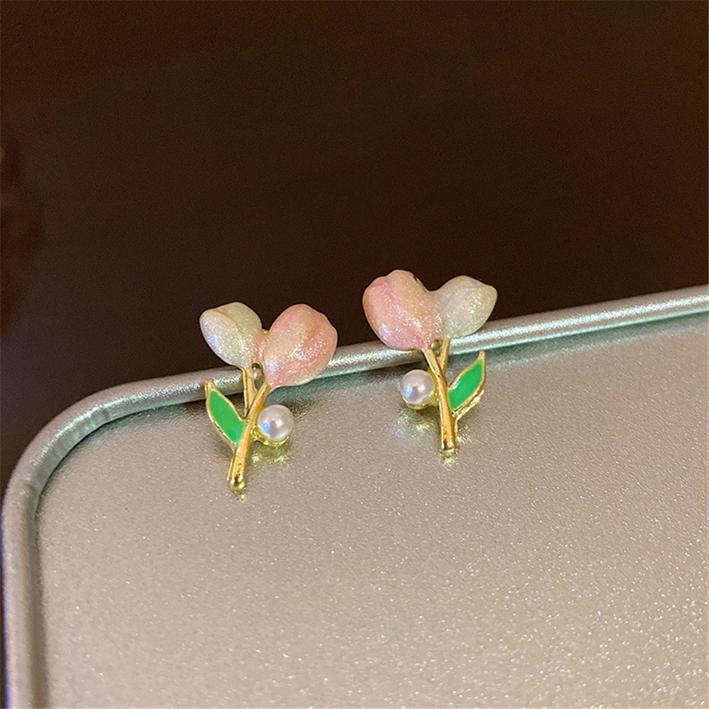 2022 Anting Tusuk Bentuk Bunga Tulip Warna pink Gaya retro Untuk Wanita