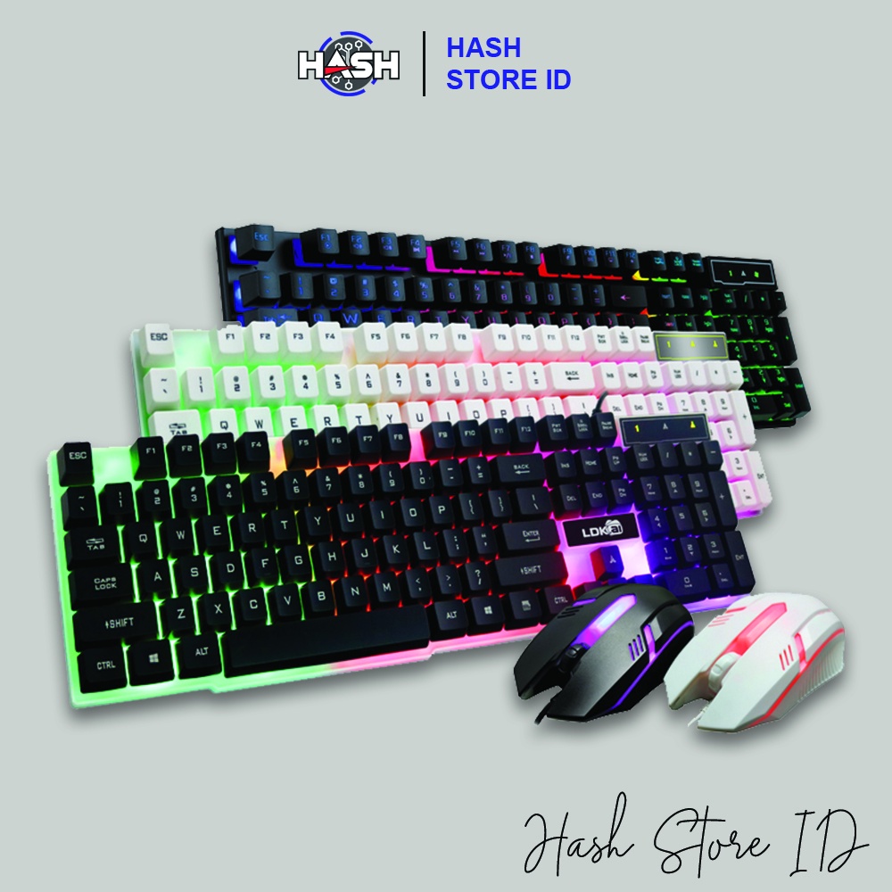 Keyboard mouse gaming LED RGB Set bundle paket keyboard dan mouse gaming lampu RGB LED backlight - Hitam