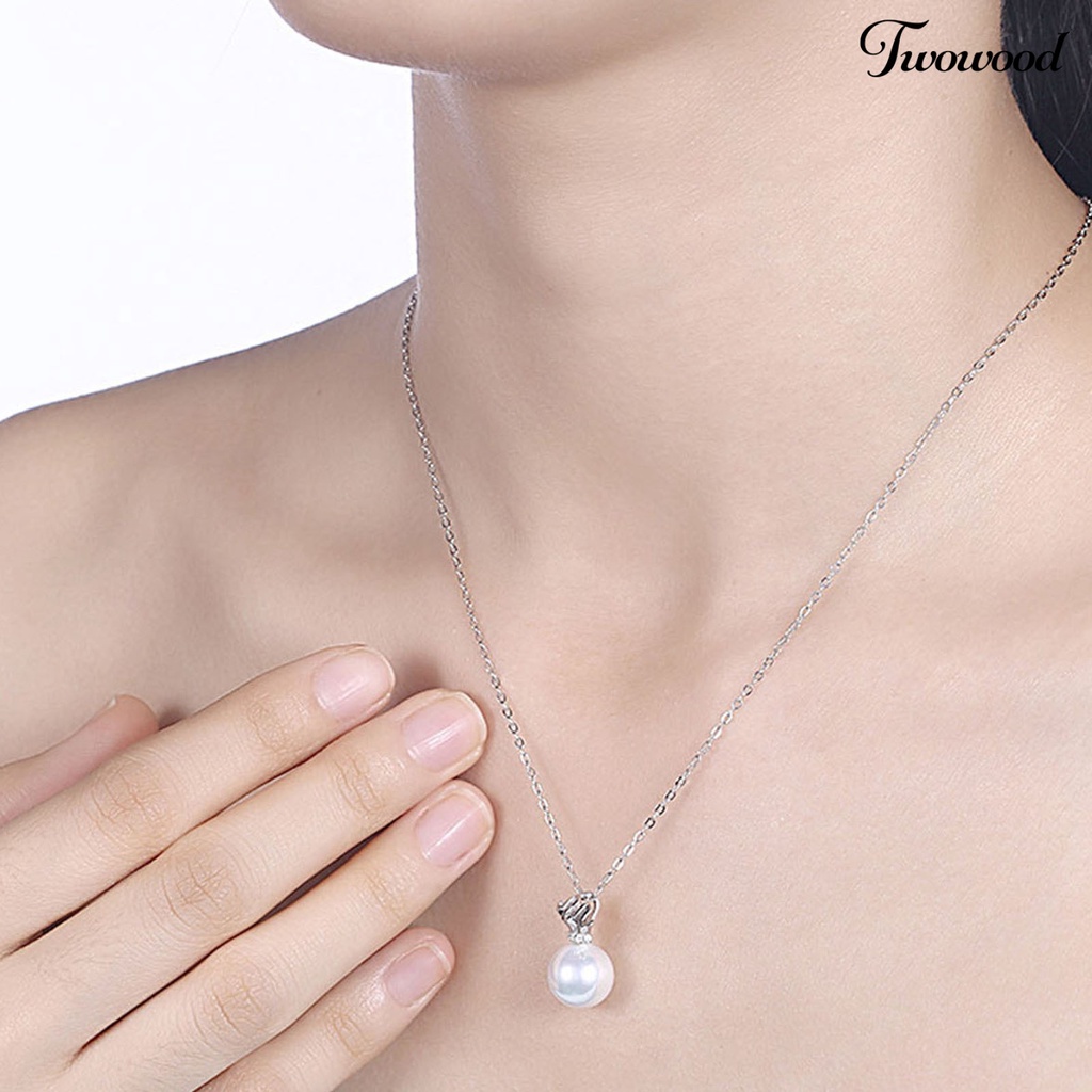 Twowood SILVERHOO 925 Silver Pendant Chain Neck Decoration Imitation Pearl Flower Pendant Clavicle Necklace for Party