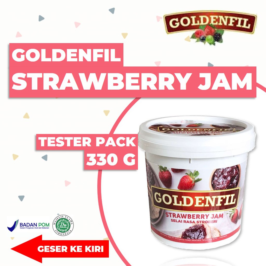 

SALE PROMO SELAI GOLDENFIL STRAWBERRY JAM (50% BUAH ASLI) 330 G GROSIR