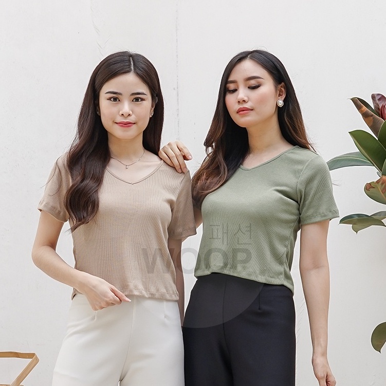 Olivia Vneck Crop Top Atasan Wanita Blouse