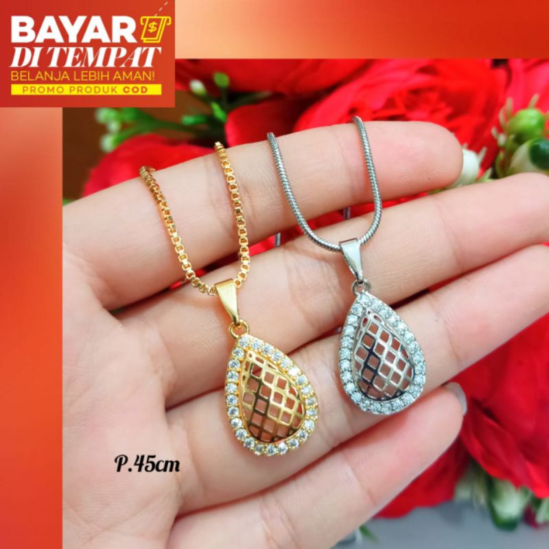 TITANIUM Kalung Dewasa permata motif Tetes air Jaring termanis lapis emas 18k anti karat