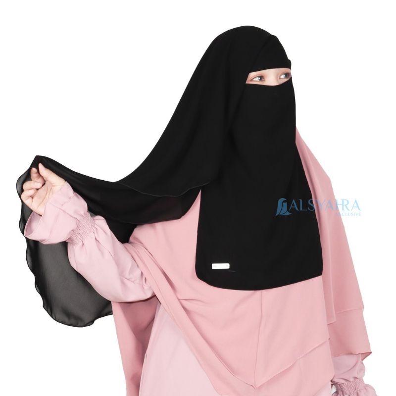 Niqab Yaman 2 Layer  Sifon Sliky Jetblack By Alsyahra Exclusive