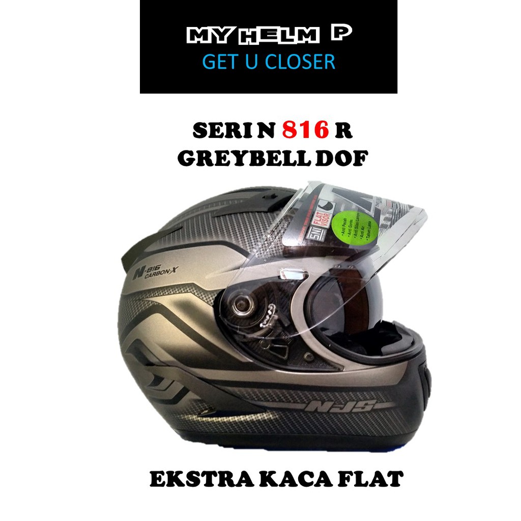 Helm EXTRA VISOR NJS SHADOW Full Face Seri 816 CARBON X Warna Black Metalic