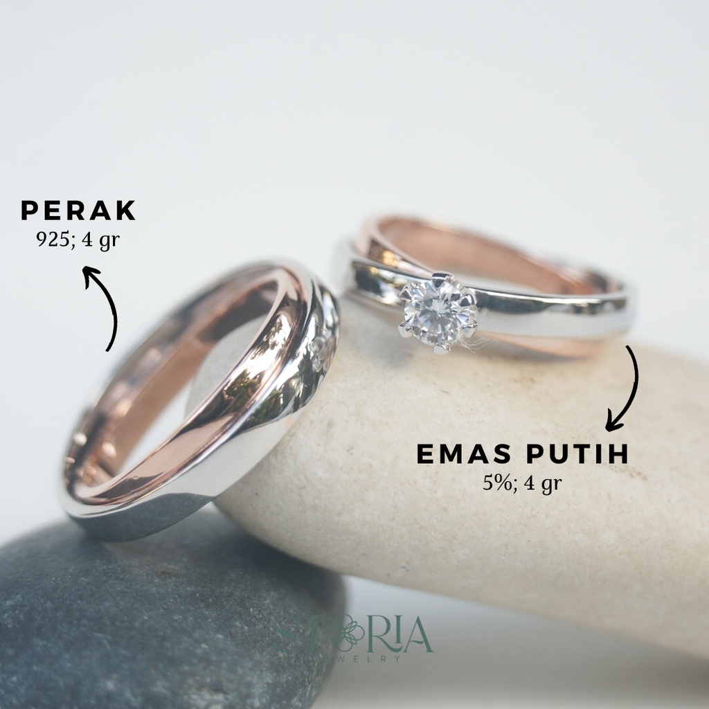 Cincin Kawin Couple Emas K-Gold Emas putih Perak Sterling Silver 925 GS-4-12 Nikah Tunangan Bisa Cus