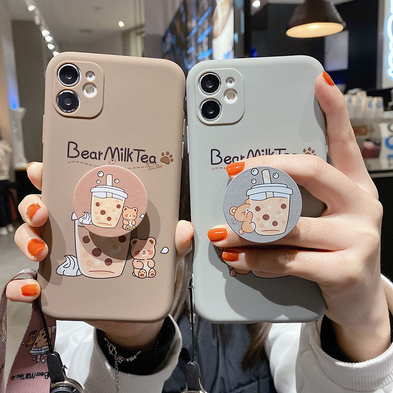 Casing Soft Case Silikon Motif Print Kartun Milk Tea / Milk Tea Dengan Bracket Untuk IPhone Wss7