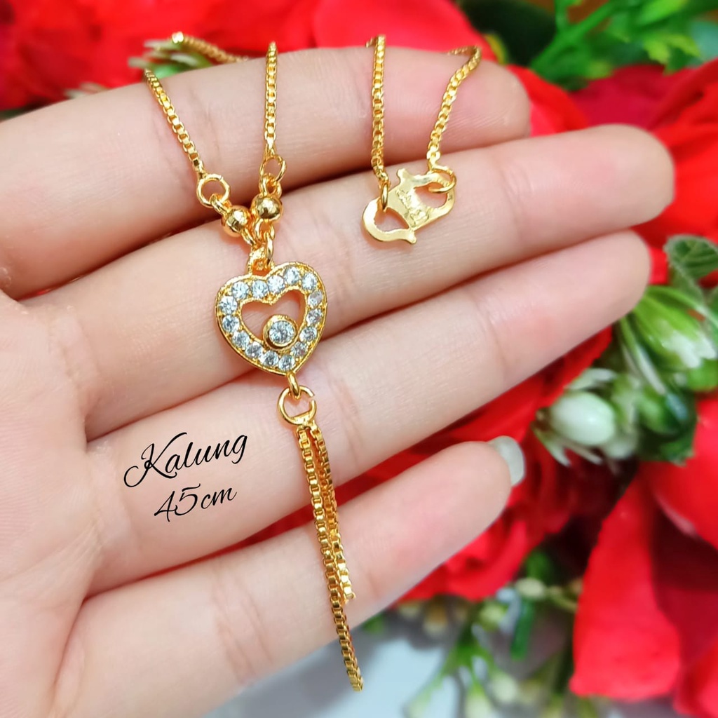 Set Dewasa permata full zircon motif Love menawan elegan emas anti karat