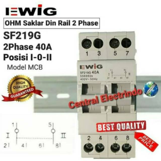 COS Change Over Switch Ohm Saklar EWIG Din Rail 2Phase 40A Model MCB.