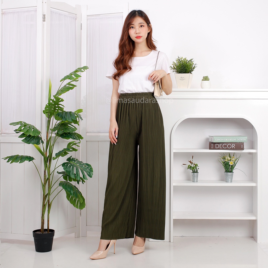 Celana Plisket OLIVIA / Pleated Pants Premium Doff Nyaman Panjang Muslim