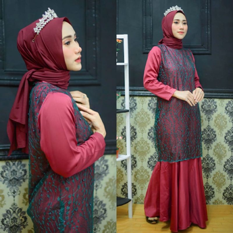 Kebaya Gamis Duyung Bahan Tulle / Kebaya Modren / Kebaya Pesta / Long Dress Sania