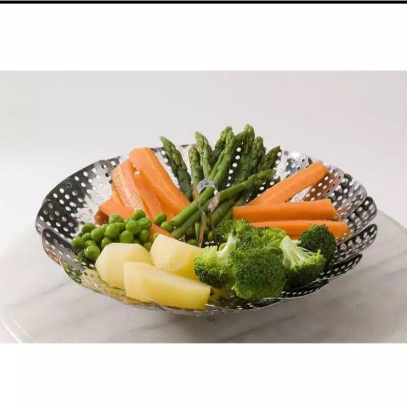 Laristerus79 Alat kukus stainless steamer flexible kukusan bunga tirisan buah sayur kukus sederhanaa