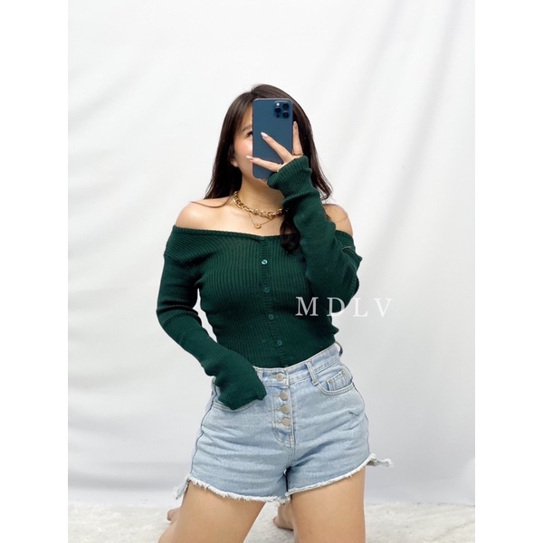 MDLV ~ BAJU RAJUT SABRINA BUTTON PJ // BAJU RAJUT SABRINA LENGAN PANJANG CEWEK // FASHION WANITA