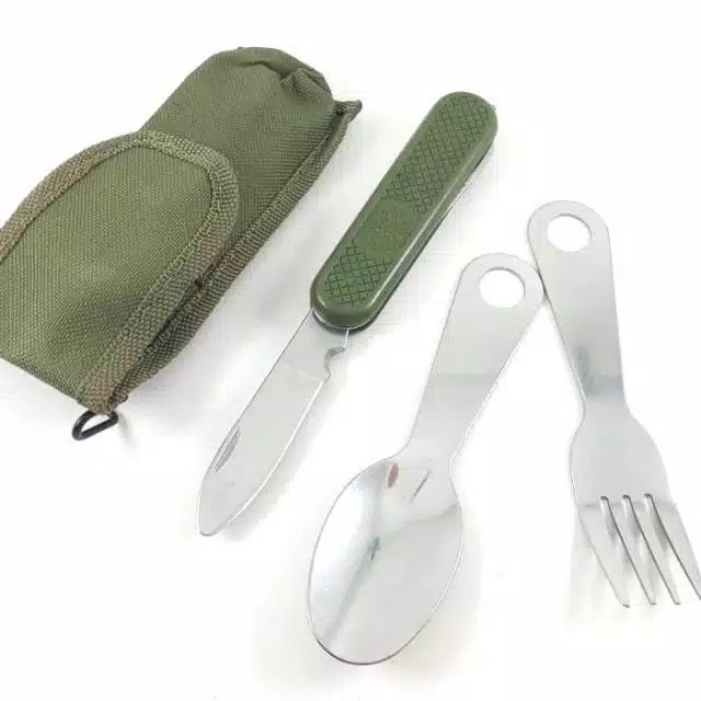 Set Sendok garpu pisau buka botol / Alat makan sendok garpu Travel Outdoor Camping