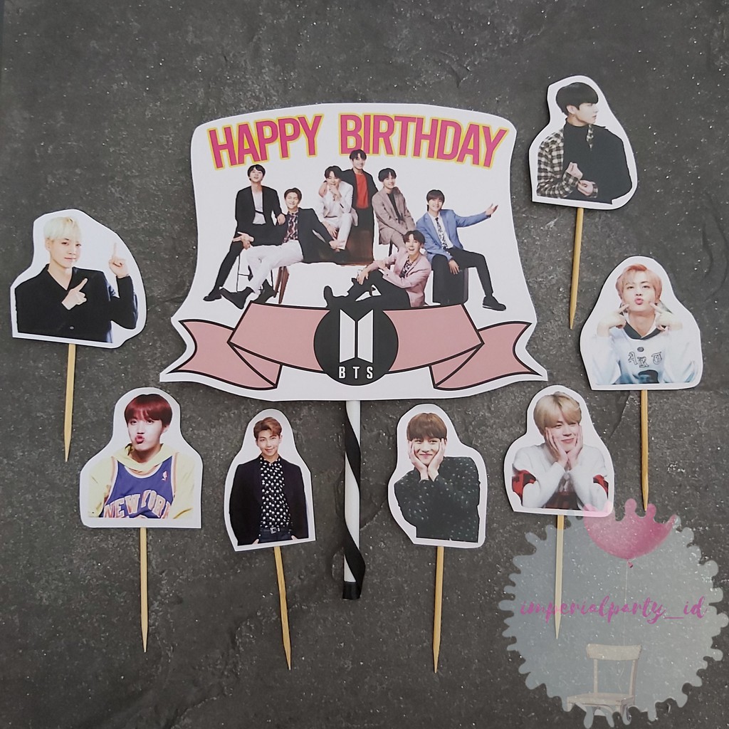 Cake Cupcake Topper Kue Happy Birthday BTS BT21 Custom Army