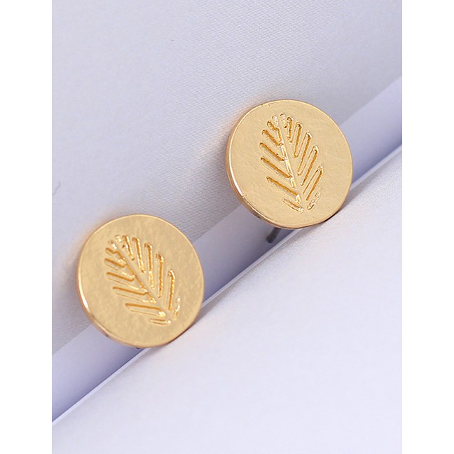 LRC Anting Tusuk Fashion Gold Round Leaf Earrings F40679