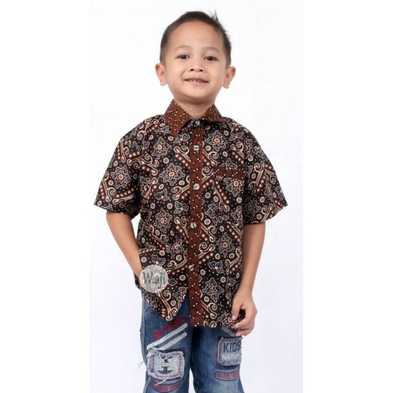 Batik Couple Keluarga Modern Sania Ruffle Ori Ndoro Jowi Dnt Motif mataram-Hem anak