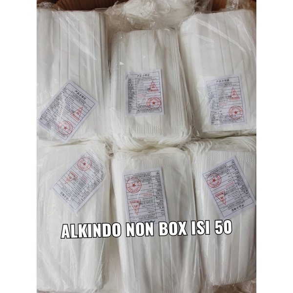 MASKER ALKINDO PUTIH TANPA BOX MEDIS 3PLY DISPOSABLE 50PCS