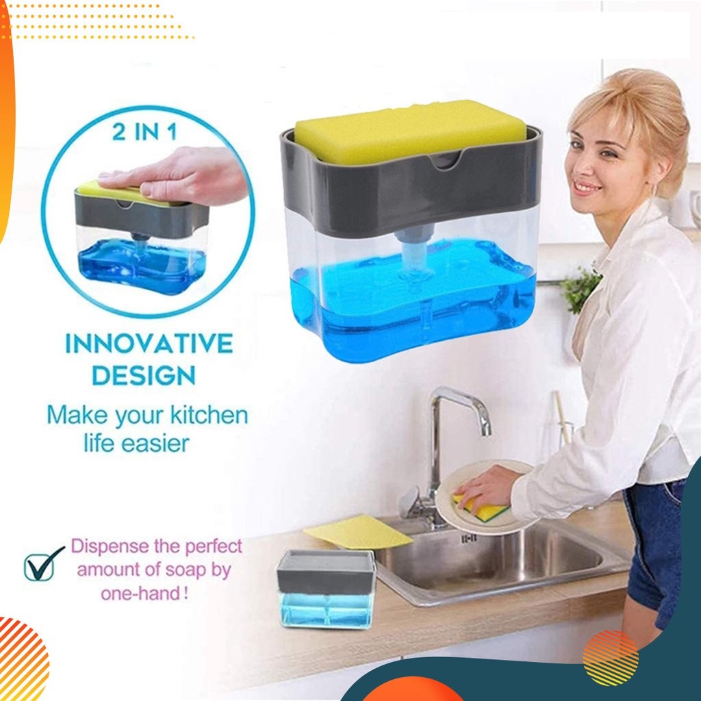 Dispenser Sabun Cuci Piring 2 in 1 Busa Sponge Holder Tempat Sabun