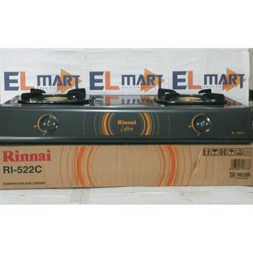 Rinnai Kompor Gas 2 tungku Teflon RI 522C  - 522 C -RI522C Api Biru SNI